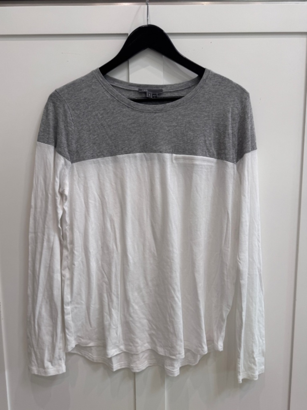 Vince long sleeve  gray & white tee, size L